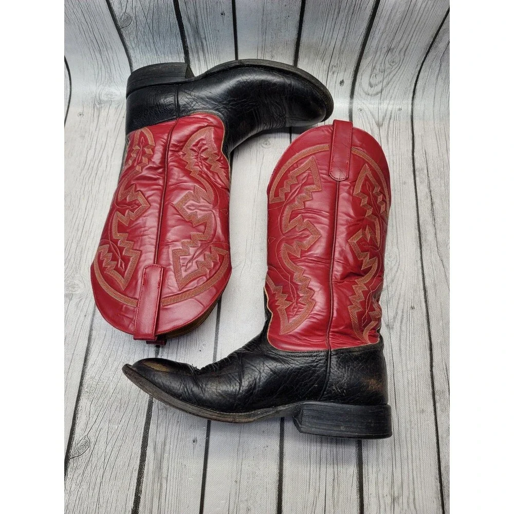 Anderson Bean 2 Tone Black Bullhide Red Cowboy Boots Mens 8.5 EE Western Vtg